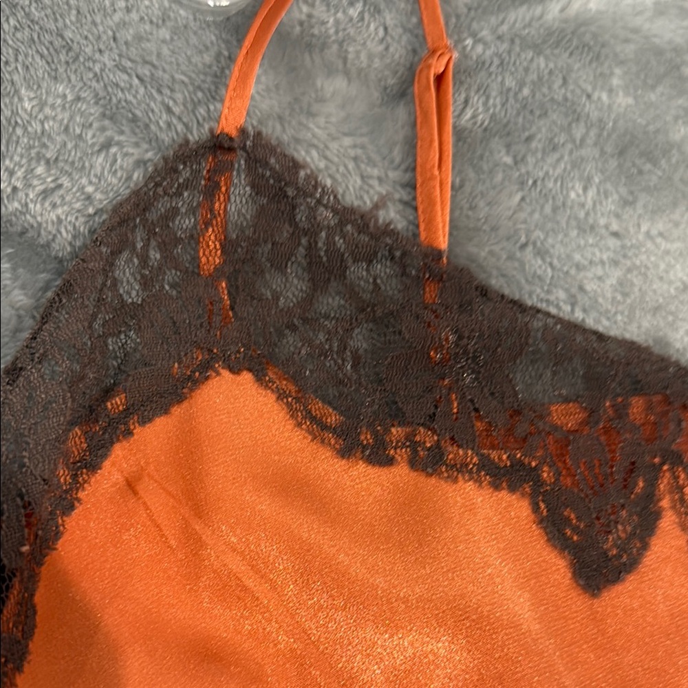 Newport News Orange Satin Top with Black Lace